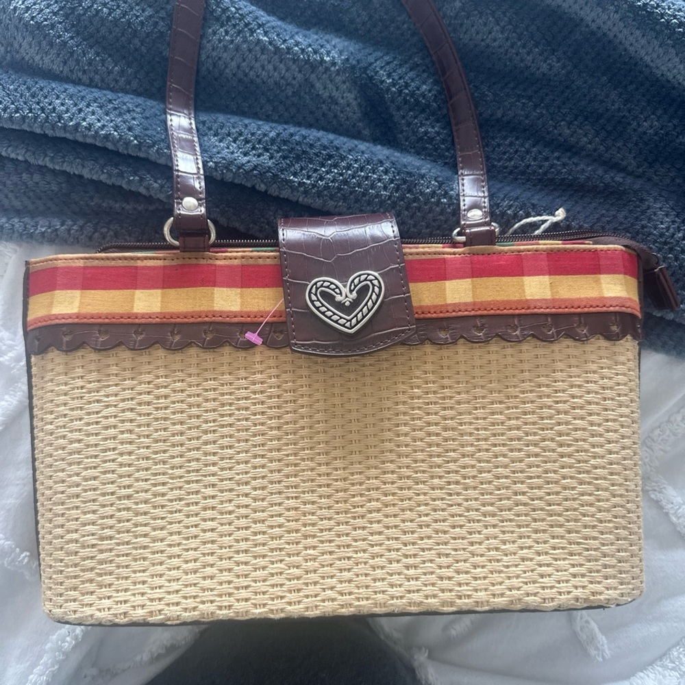 Brown and Tan Woven Shoulder Bag with Structured Design